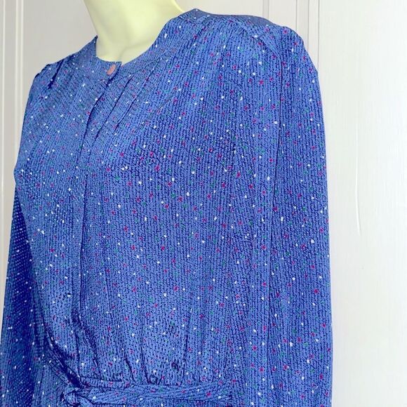 Vtg  70s/80s Schrader Sport Petites Blue Polka Dot Long Sleeve Polyester Dress - Picture 5 of 8